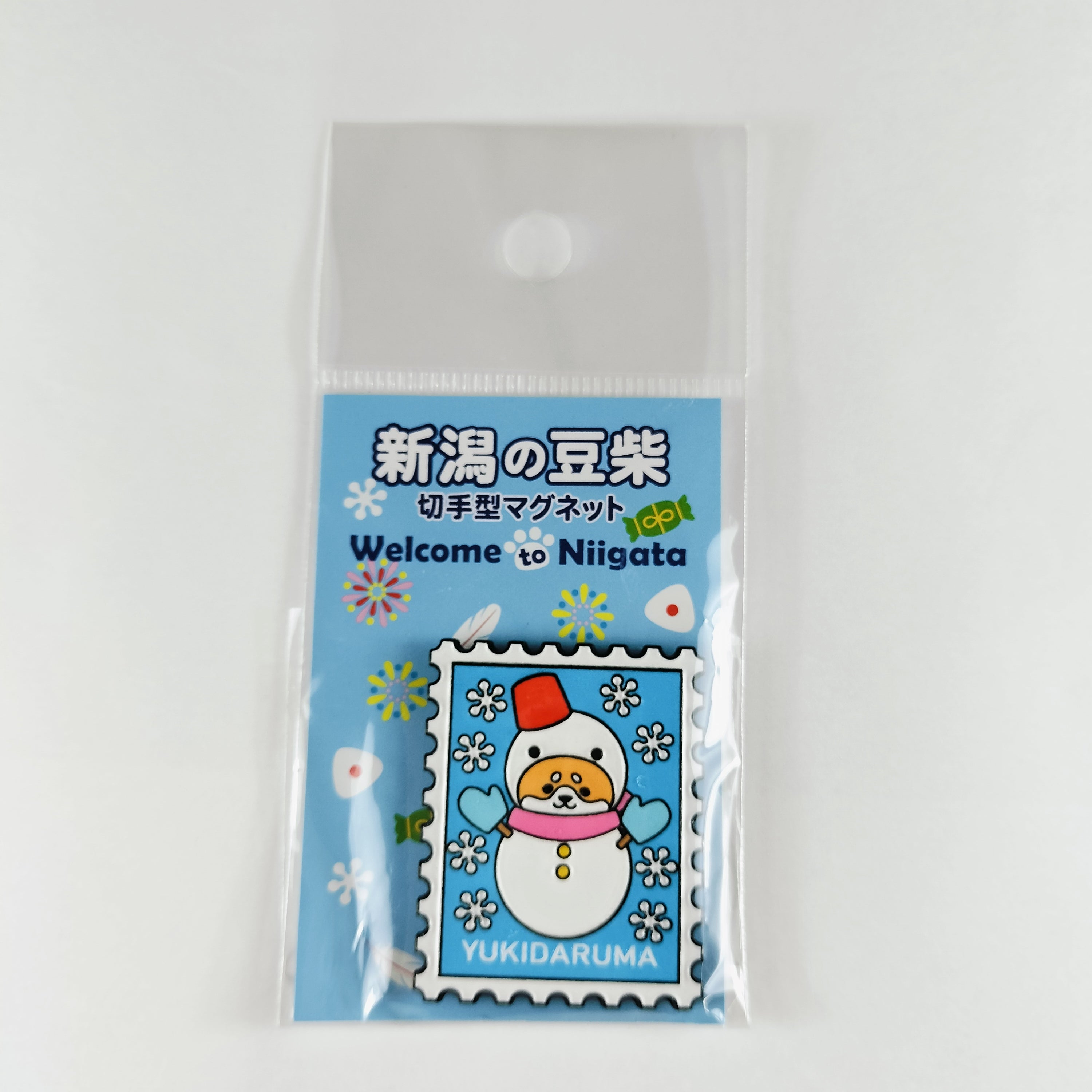 新潟の豆柴　切手型マグネット　雪だるま