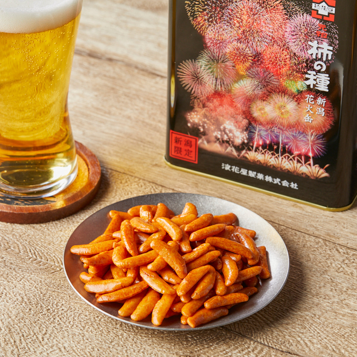 お得なケース買い！期間限定！浪花屋柿の種 花火缶 – 新潟県観光物産